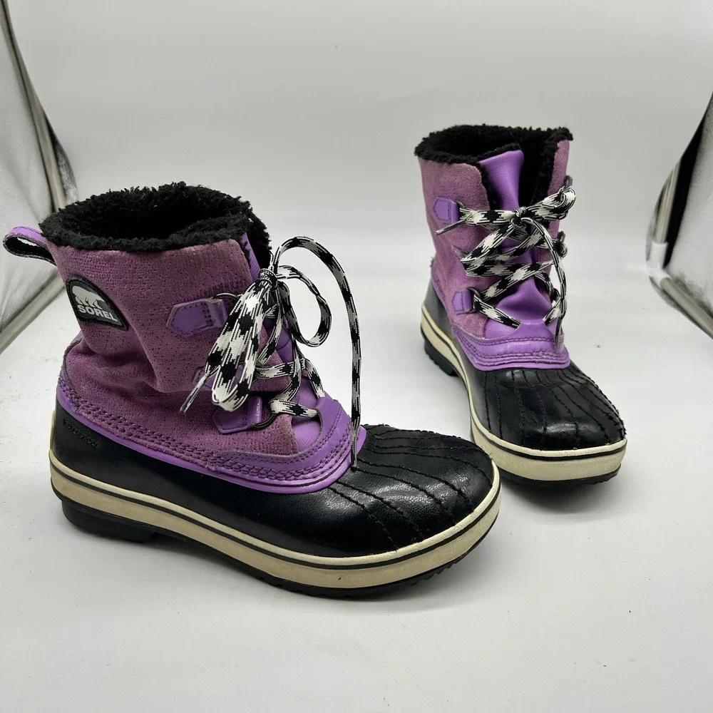 Sorel Tivoli Mid Purple Black Waterproof Boots Lace‎ Up Youth Size 5